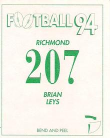 1994 Select AFL Stickers #207 Brian Leys Back